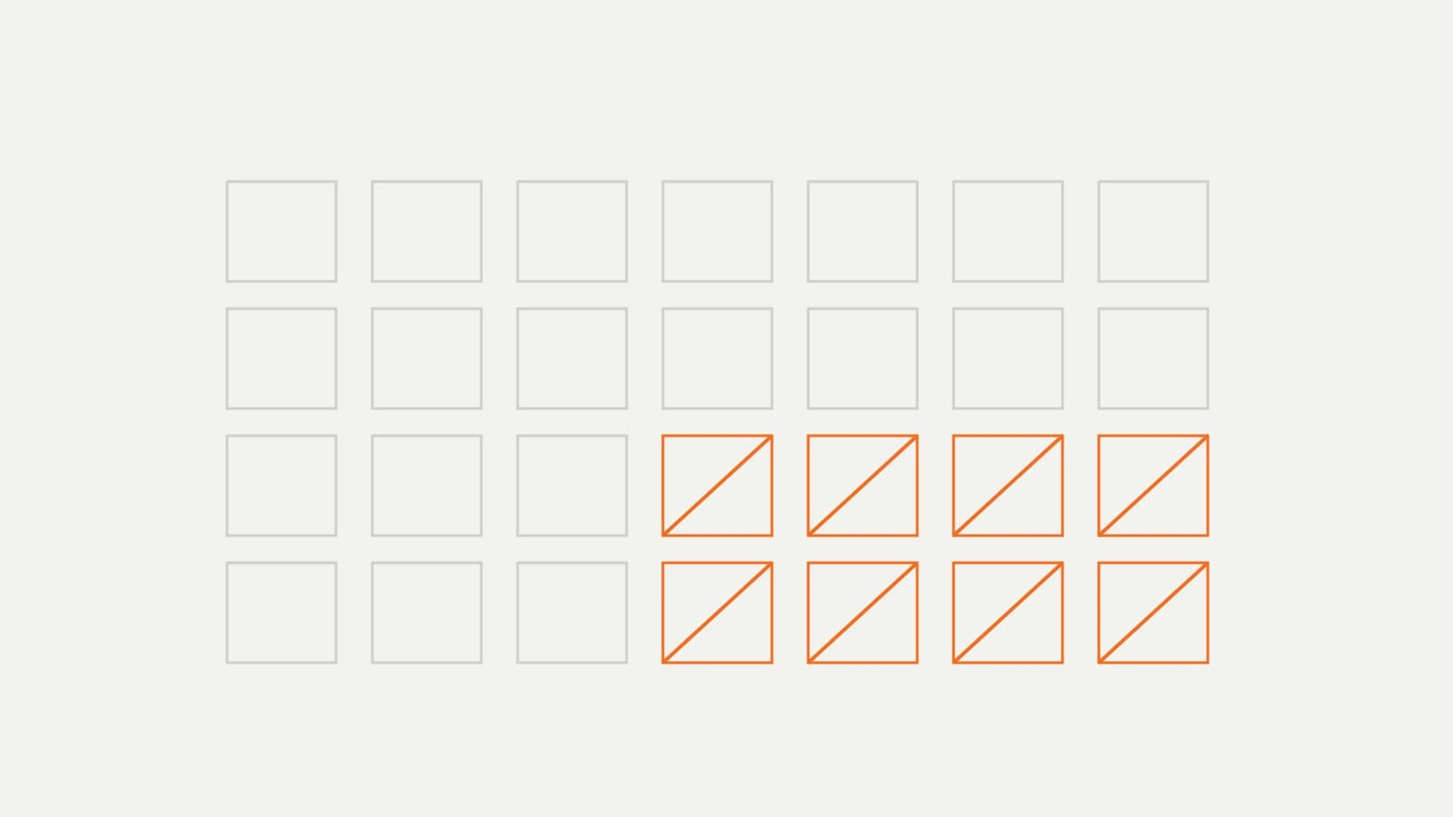 A grid of product tiles where a block of them have been struck through in orange.