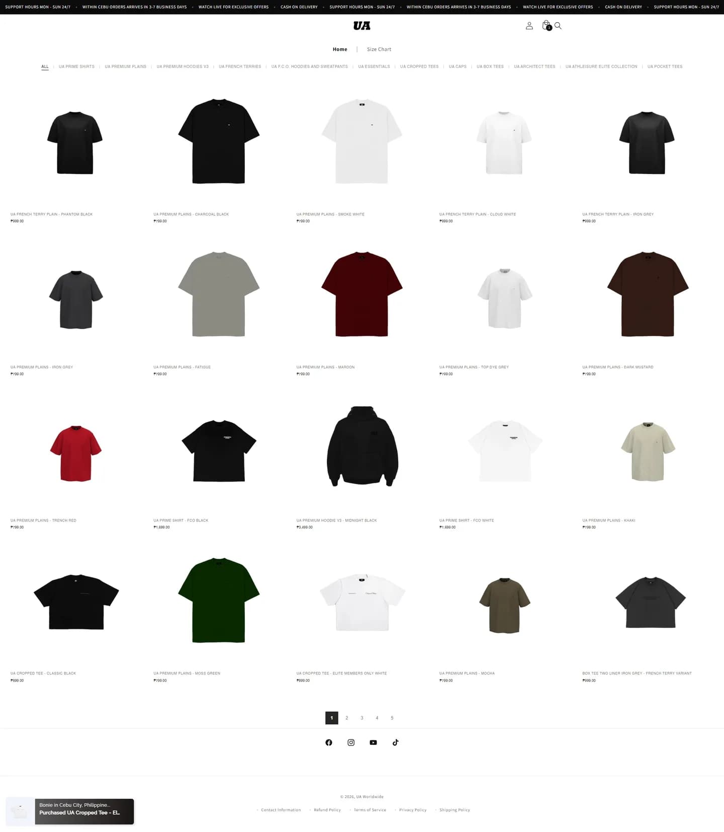 The rebuilt UA Worldwide storefront, showing the product grid.